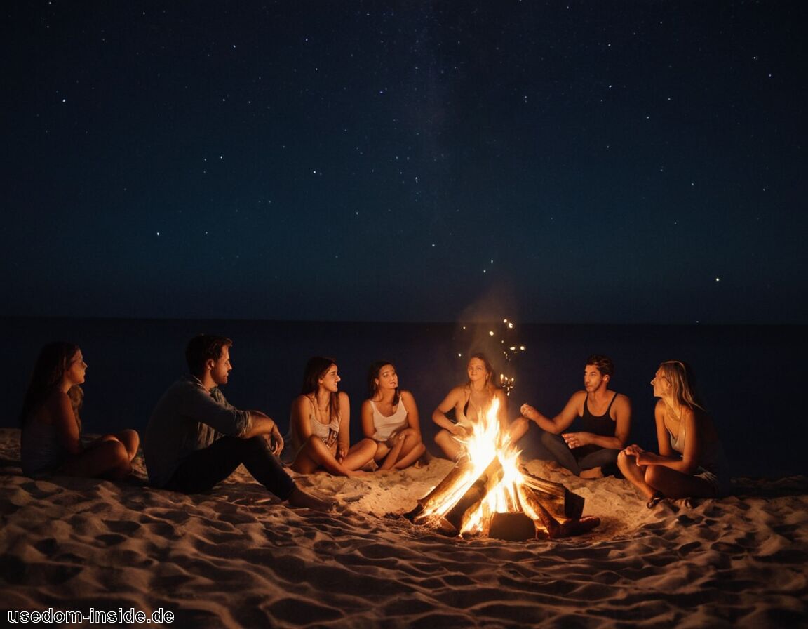 Stimmungsvolle Lagerfeuer an der Küste   - Usedom bei Nacht erleben » Entspannt ins Nachtleben eintauchen  